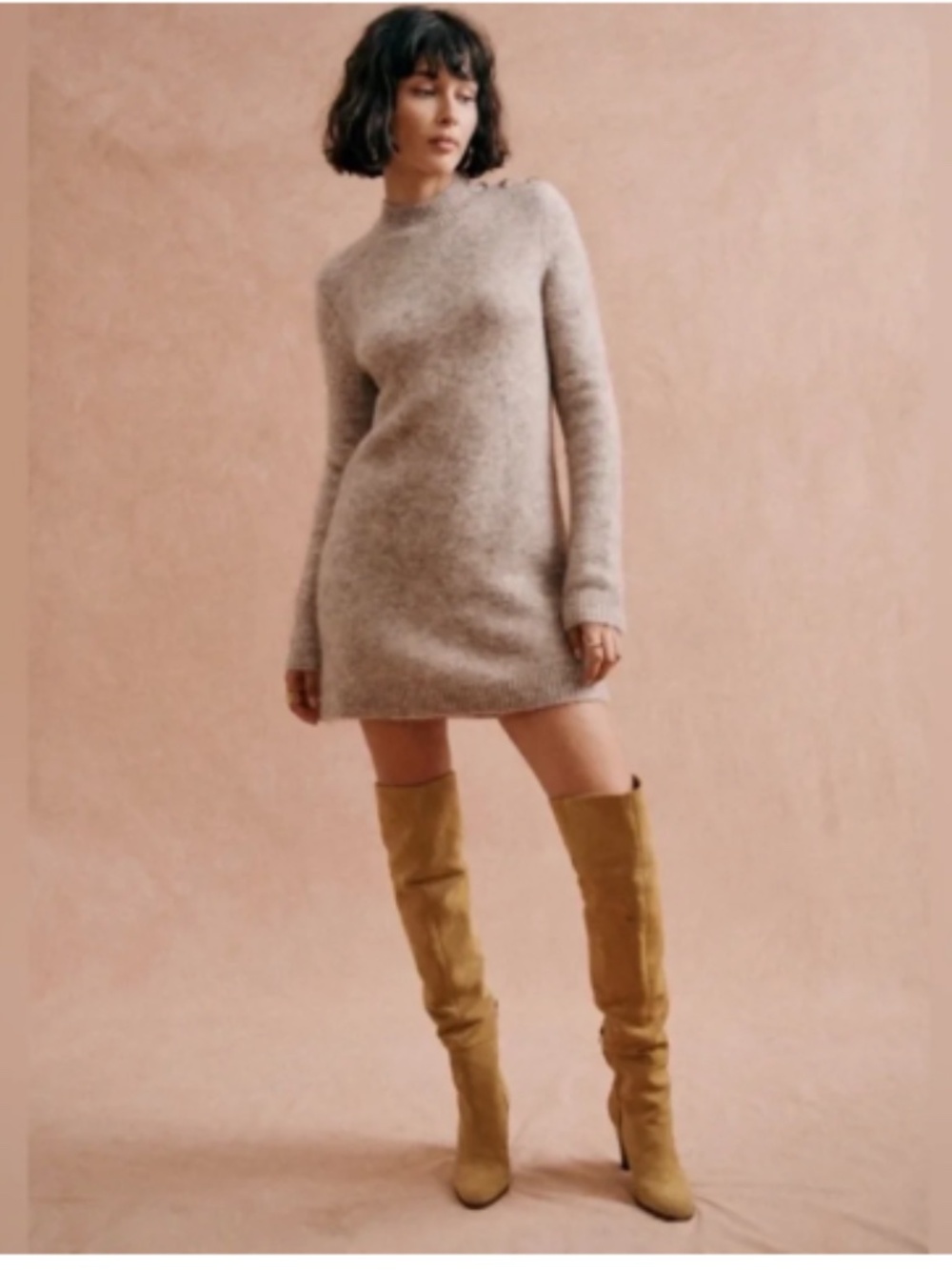 Sezane Polly Sweater Dress Mottled Beige S